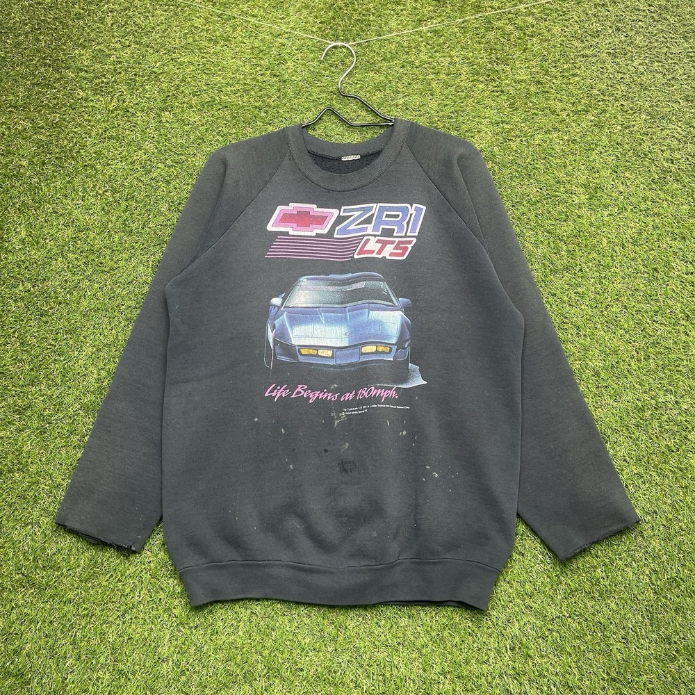 Vintage Corvette ZR1 GM Sweatshirt Mens Medium Graphic Print Faded 90s Cut